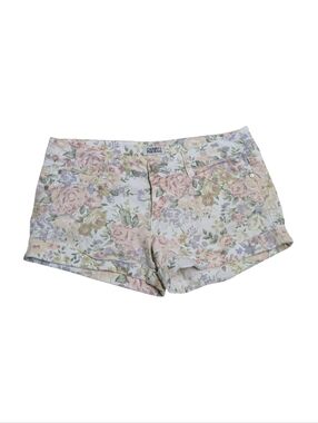 XL* Low Rise Celebrity Pink Floral Print Jean Shorts - White with Pastel Florals